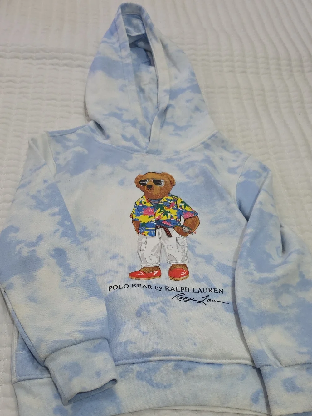 Ralph Lauren Tie-Dye Polo Bear Hoodie - Light Blue/White